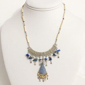 Beaded Dangle Pendant Necklace Silver & Blue